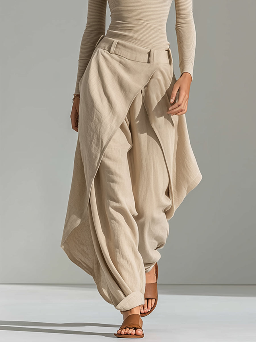 Delphine | Completo Top Beige Collo a Barchetta e Pantalone Largo a Volant