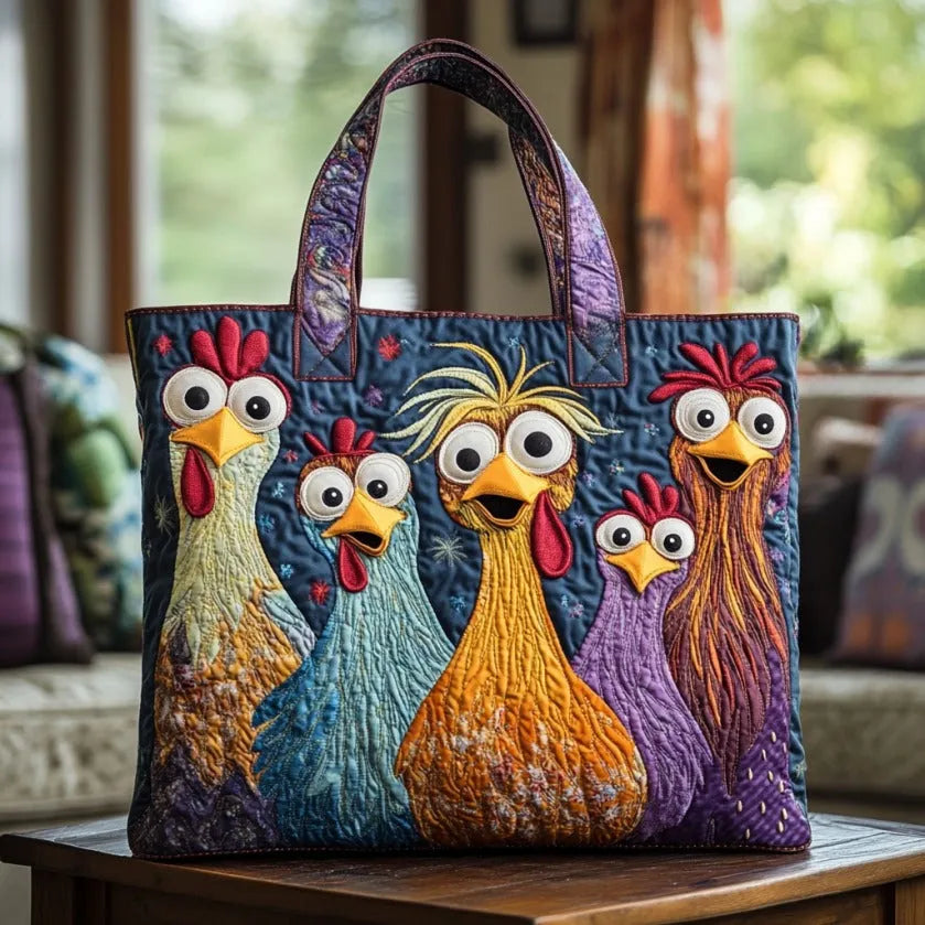 Borsa artigianale - Cinque galline colorate
