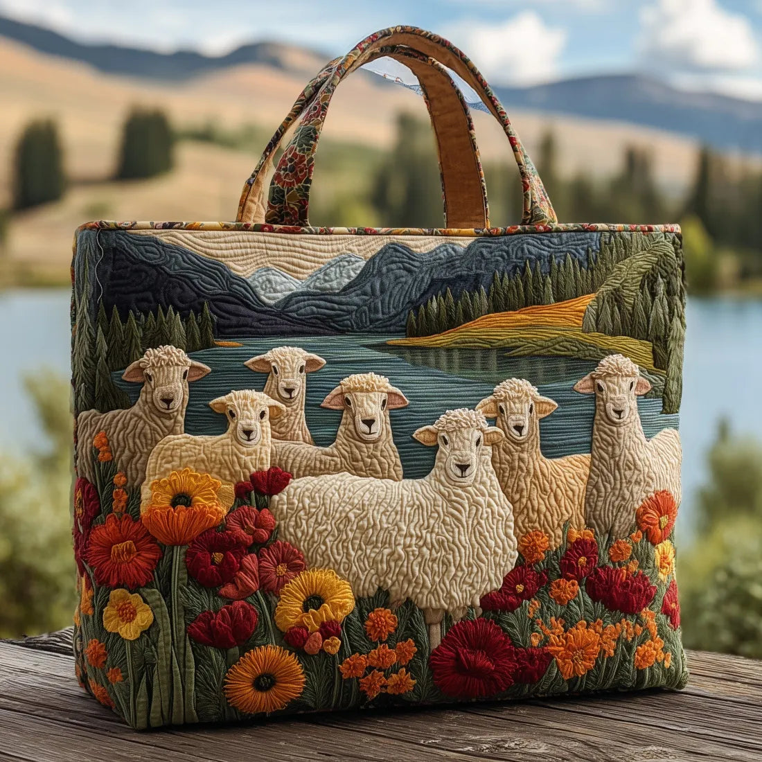 Borsa artigianale - Pecore in riva al lago