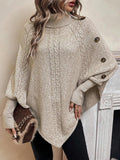 Alexis | Maglione poncho a collo alto con maniche a pipistrello, pullover asimmetrico in maglia a trecce