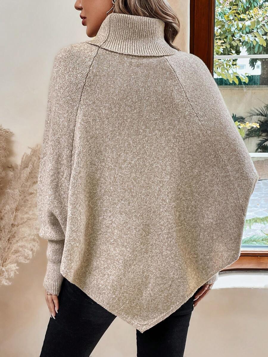 Alexis | Maglione poncho a collo alto con maniche a pipistrello, pullover asimmetrico in maglia a trecce
