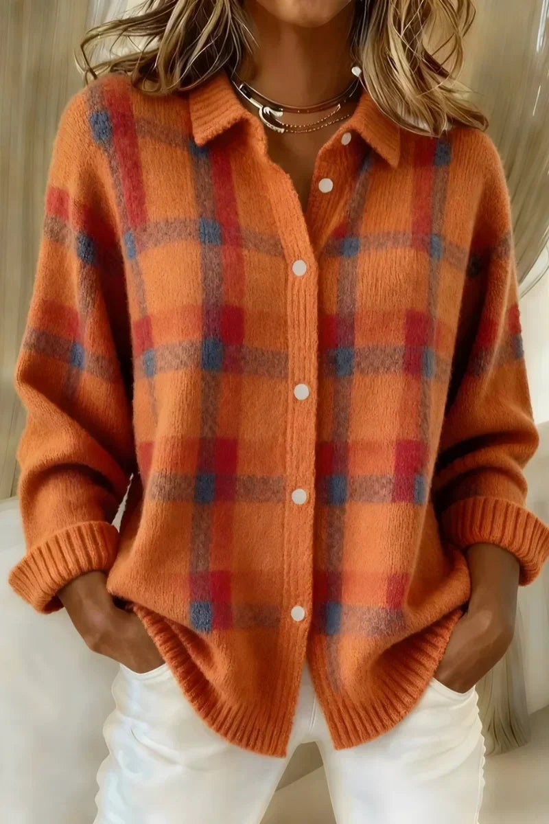 Megan | Cardigan in Maglia Scozzese con Bottoni