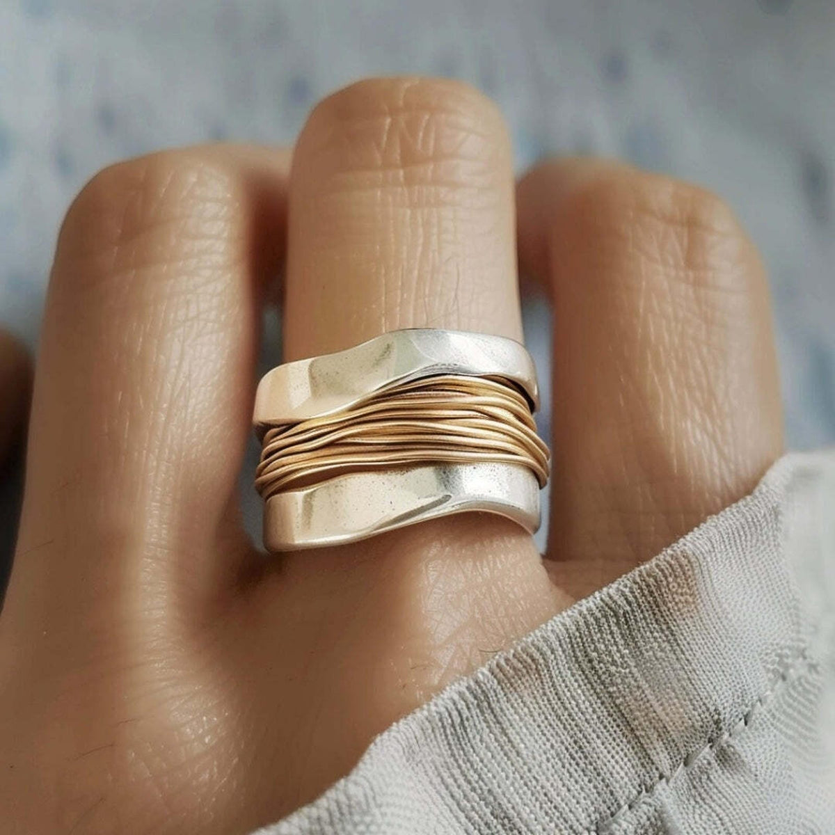 Anello Argento con Fili Dorati