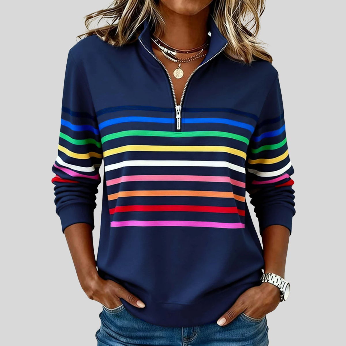 Prismette™ | Felpa a righe colorate con zip a un quarto