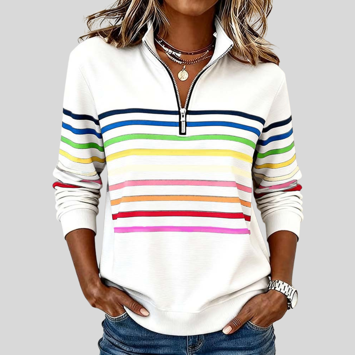 Prismette™ | Felpa a righe colorate con zip a un quarto