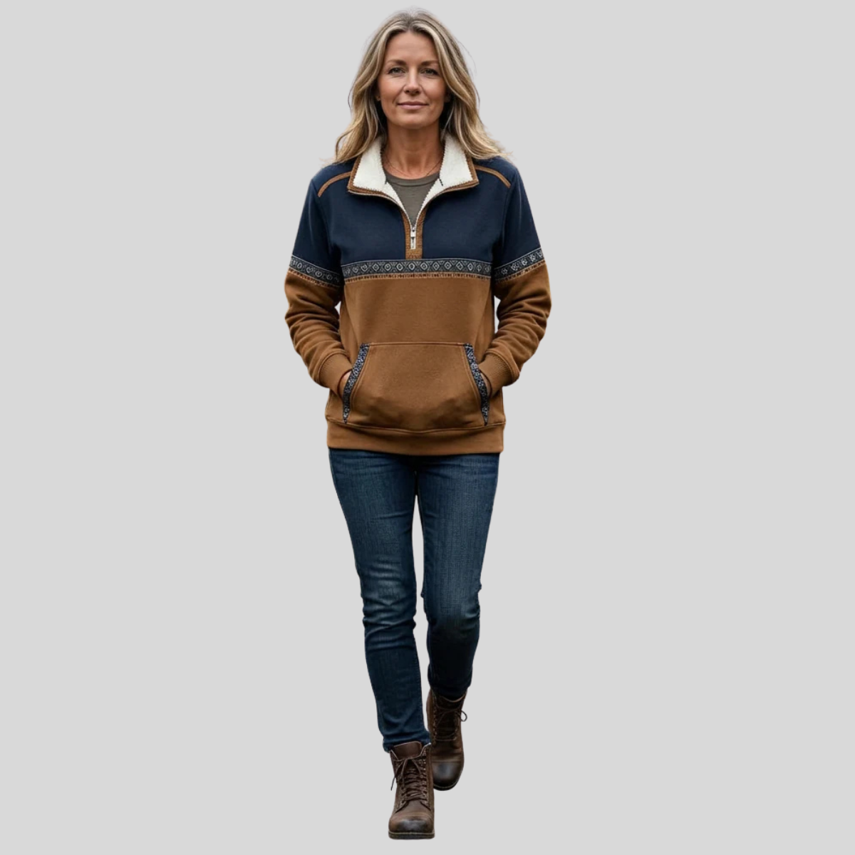 Alvette™ | Pullover con mezza zip e colletto in sherpa