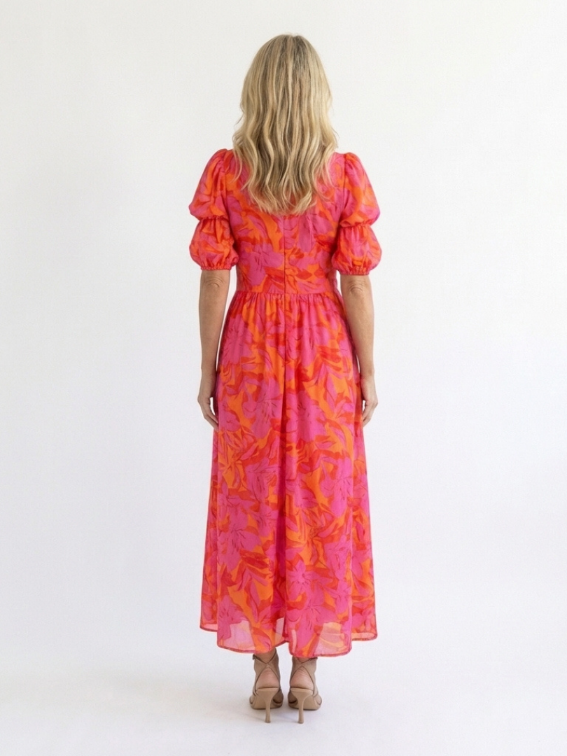 Stella & Grace™ | Abito Midi Floreale a Maniche a Sbuffo con Scollo a V