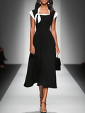 Ariane | Abito Midi Donna con Scollo Quadrato e Maniche Colorblock