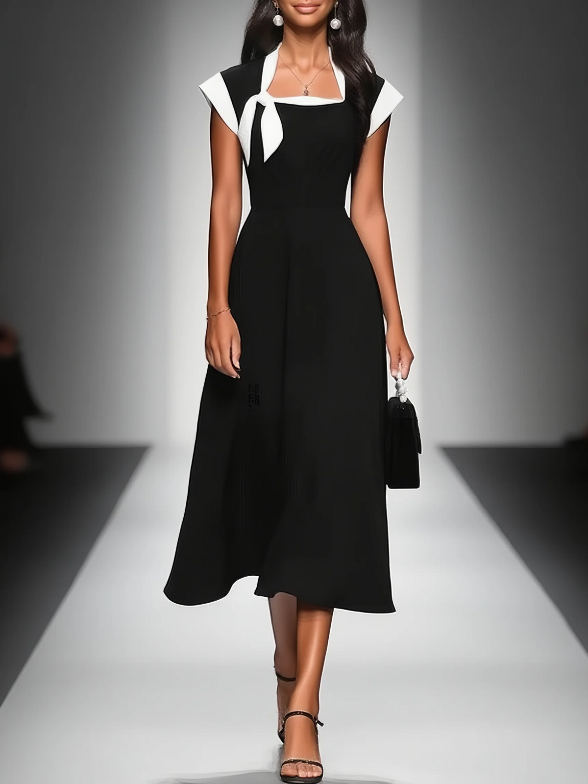 Ariane | Abito Midi Donna con Scollo Quadrato e Maniche Colorblock
