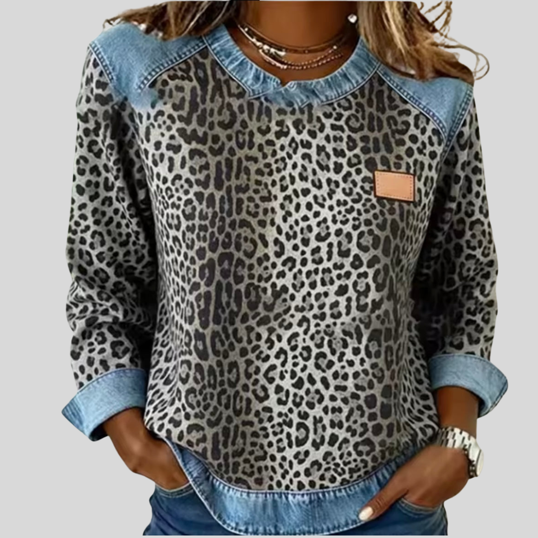 Hollyn™ | Maglione leopardato con colletto in denim