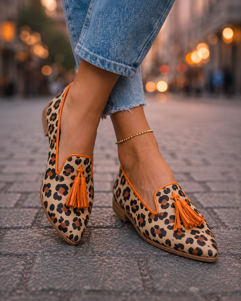 Nerina – Mocassini Leopardati con Nappine