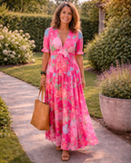 Vestito Maxi Floreale con Scollo a V
