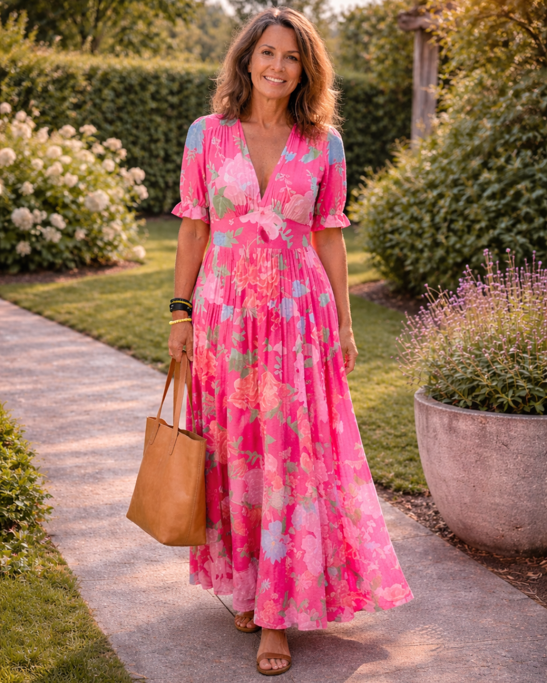Vestito Maxi Floreale con Scollo a V