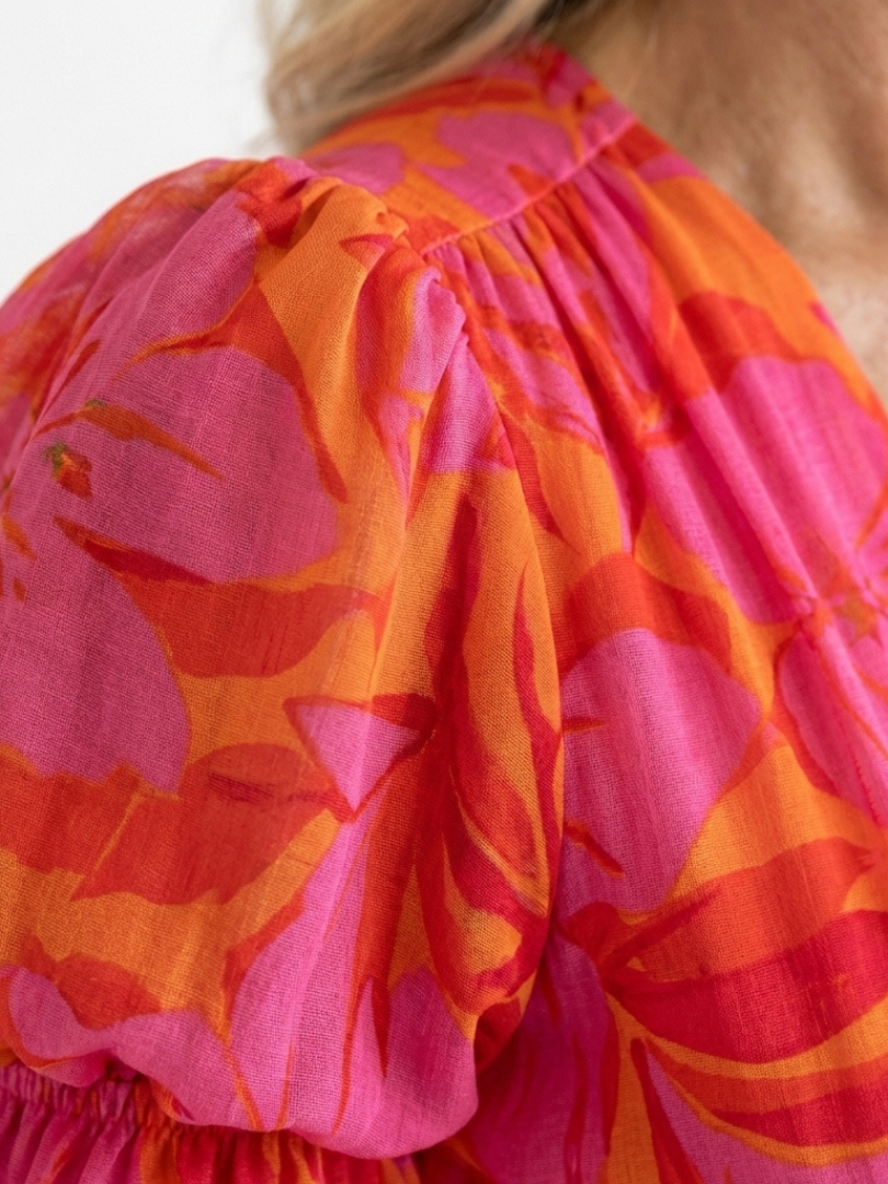 Stella & Grace™ | Abito Midi Floreale a Maniche a Sbuffo con Scollo a V