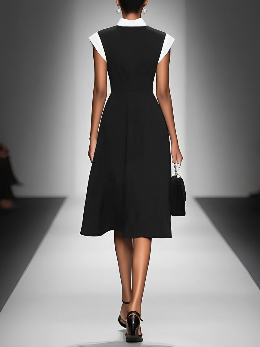 Ariane | Abito Midi Donna con Scollo Quadrato e Maniche Colorblock