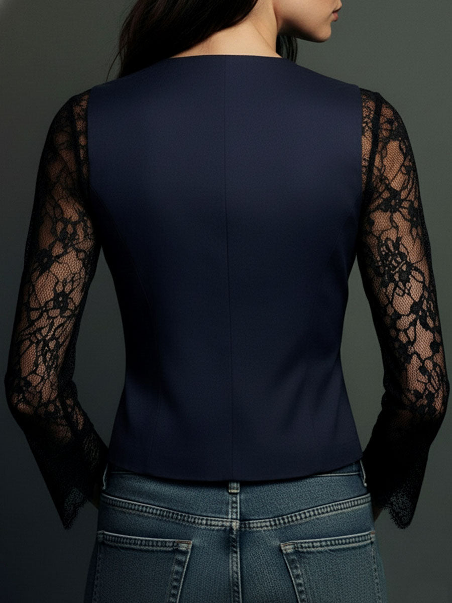 Noémie | Top Blazer Nero con Maniche Semi-Trasparenti