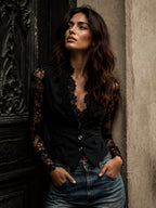 Noémie | Top Blazer Nero con Maniche Semi-Trasparenti