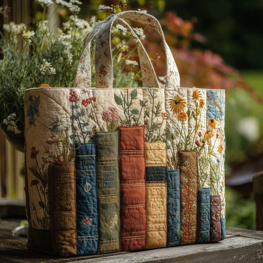 Borsa trapuntata artigianale - Libri e fiori