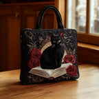 Borsa trapuntata artigianale - Gatto nero sui libri