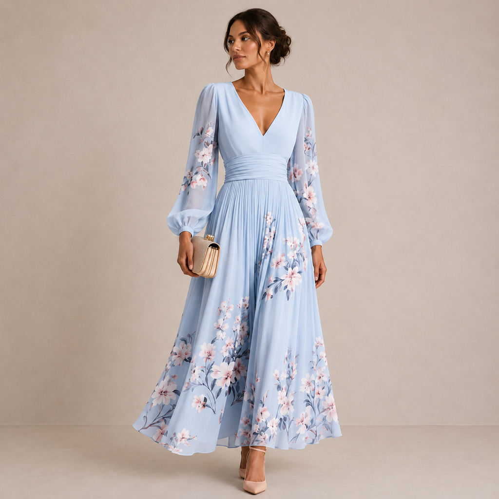 Vestito Midi con Maniche a Sbuffo