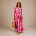 Vestito Maxi Floreale con Scollo a V