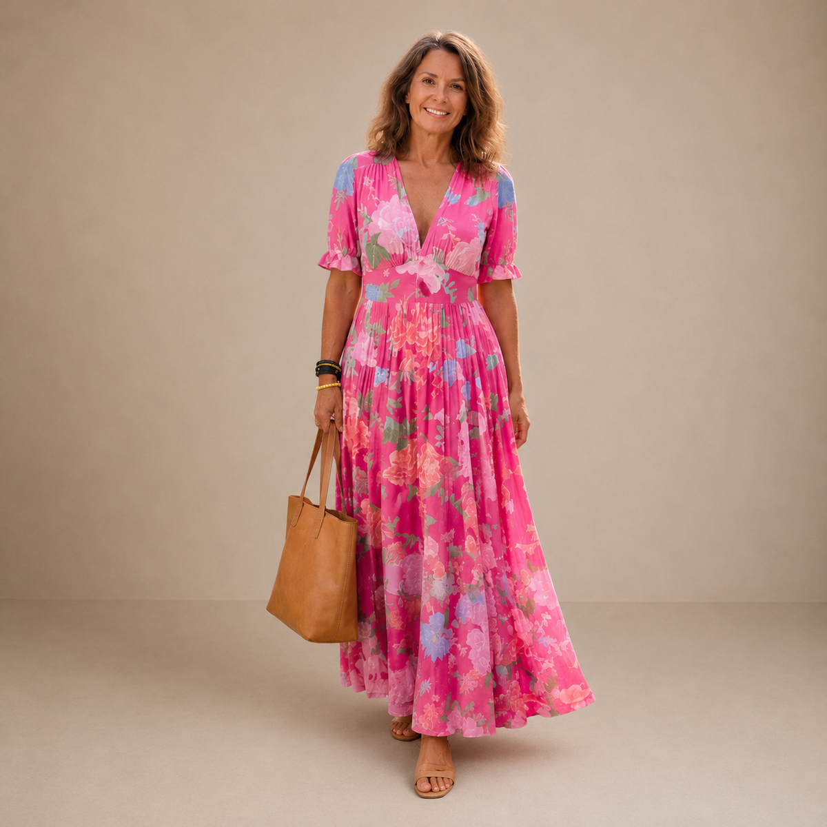 Vestito Maxi Floreale con Scollo a V