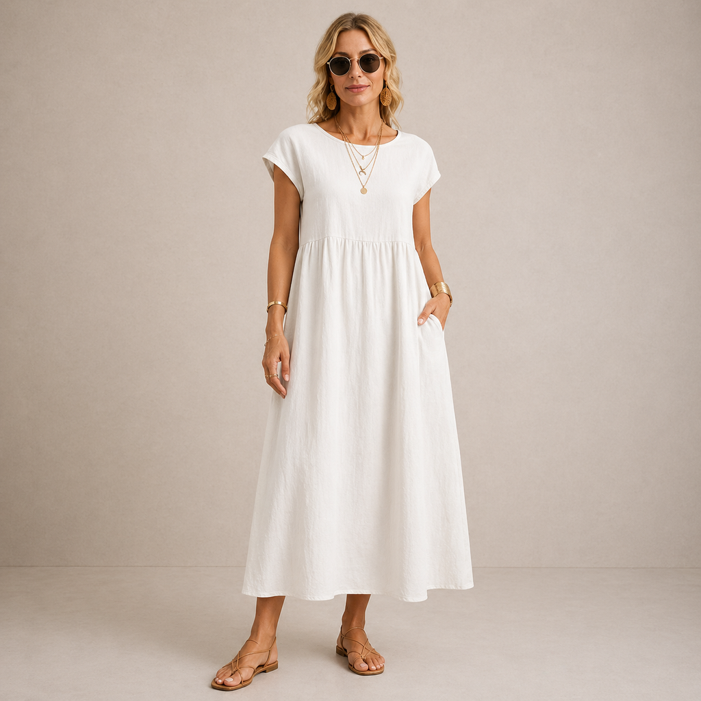 Vestito Midi Bianco Traspirante