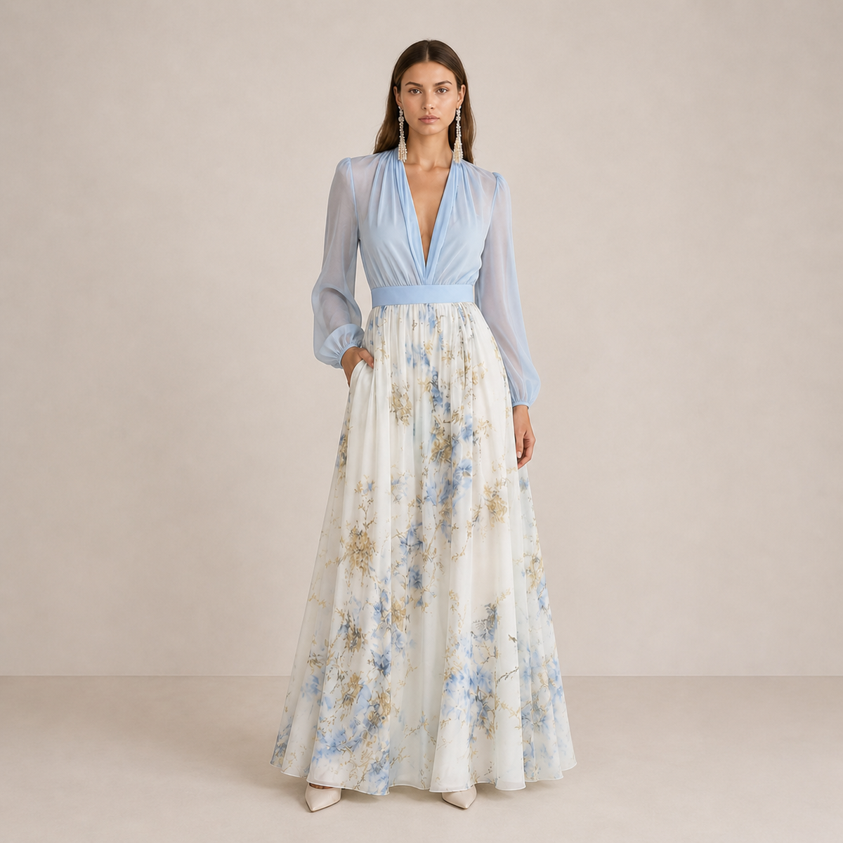 Vestito Maxi Floreale in Chiffon