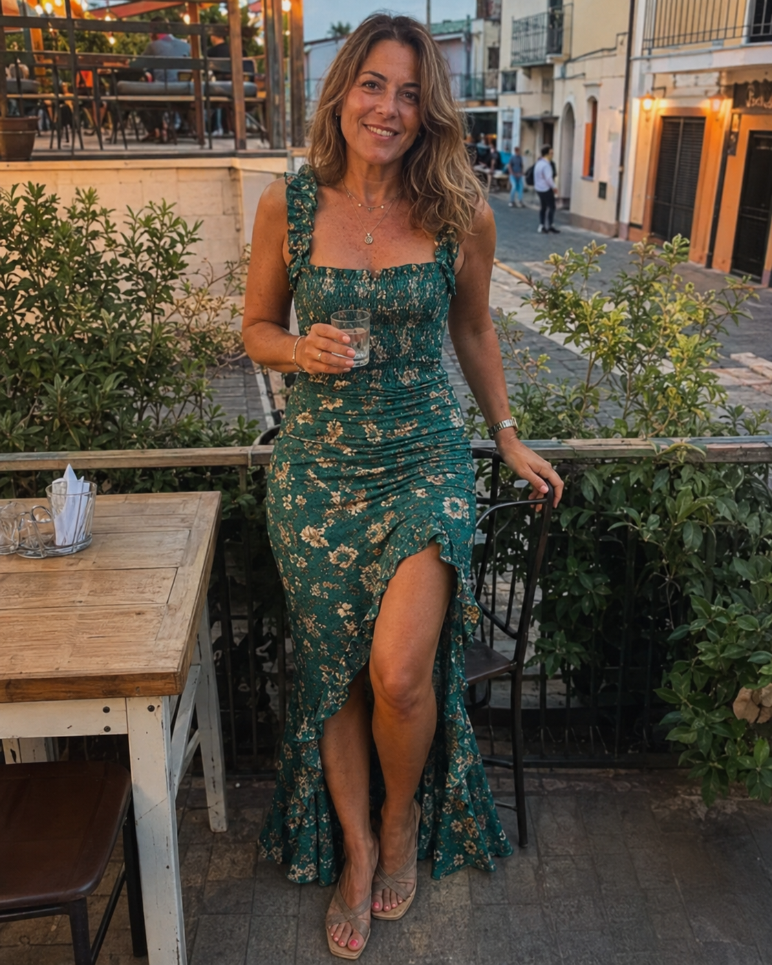 Cliente MIA & BELLA con abito verde