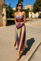 Vestito Maxi Plissettato Senza Spalline