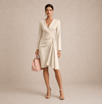 Vestito Midi Drappeggiato con Scollo a V