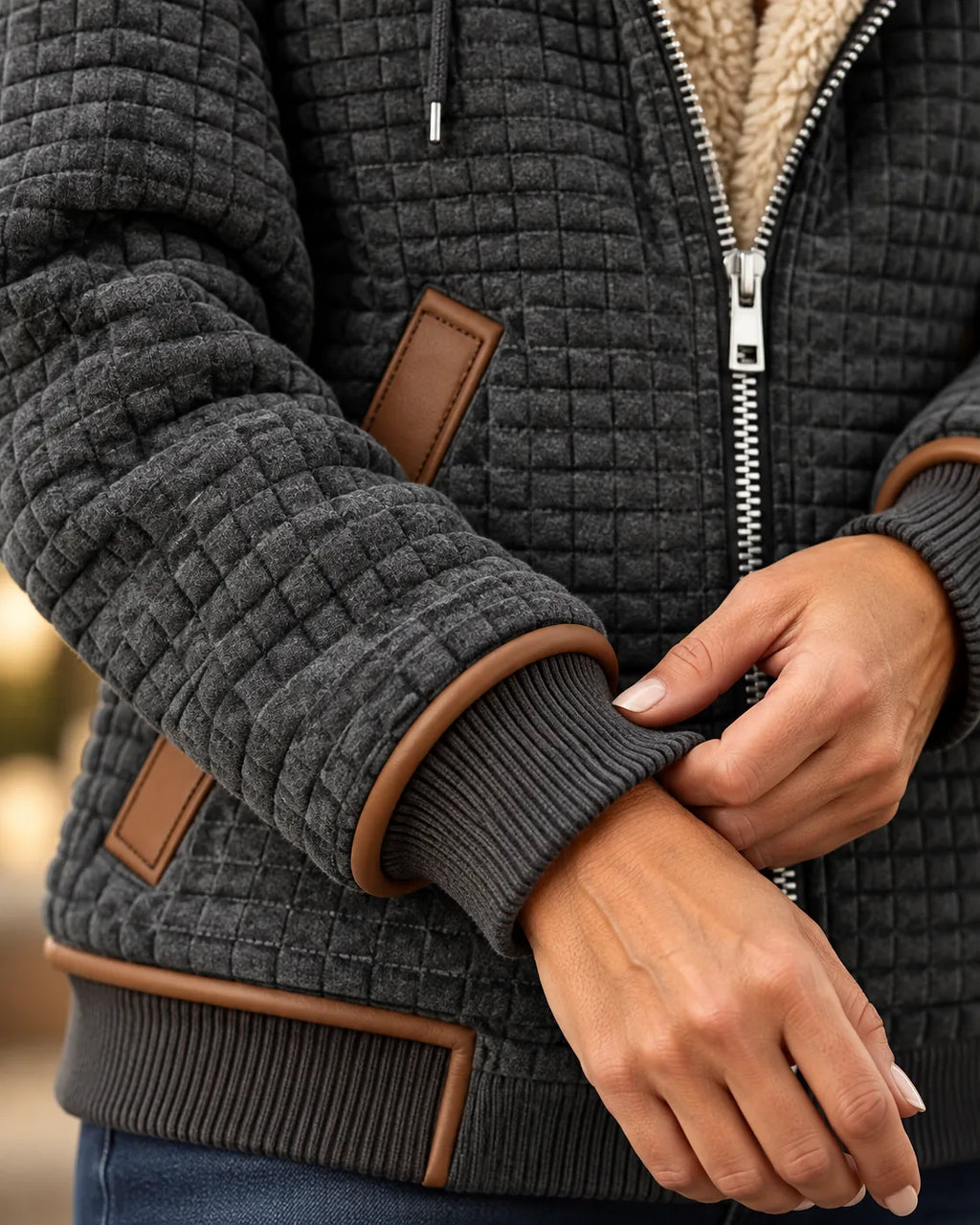 Sandra | Giacca trapuntata con zip e cappuccio foderata in sherpa