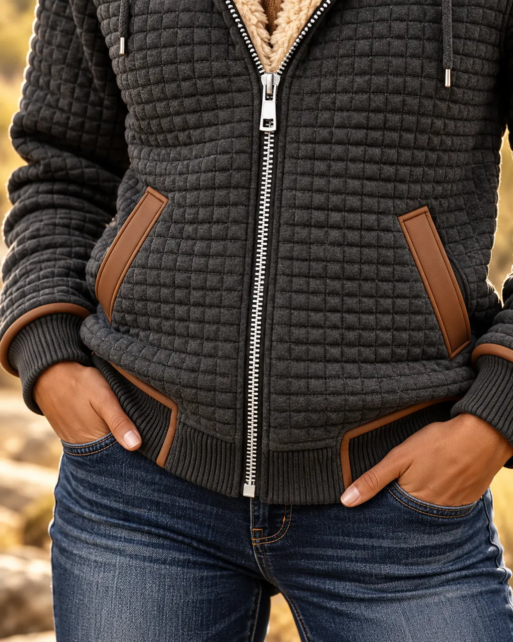 Sandra | Giacca trapuntata con zip e cappuccio foderata in sherpa
