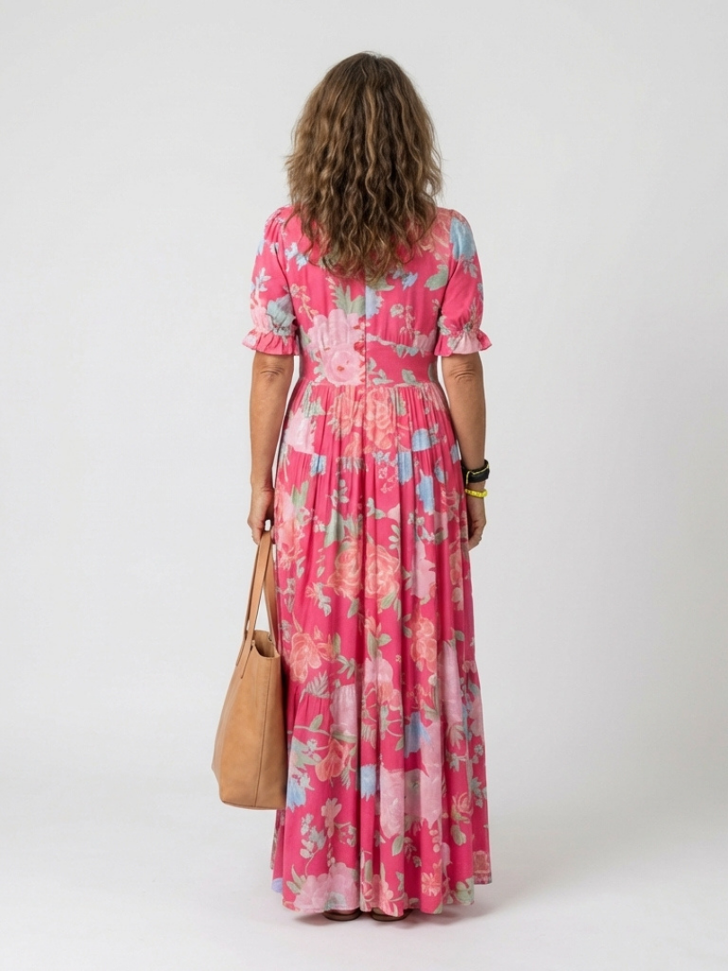 Vestito Maxi Floreale con Scollo a V