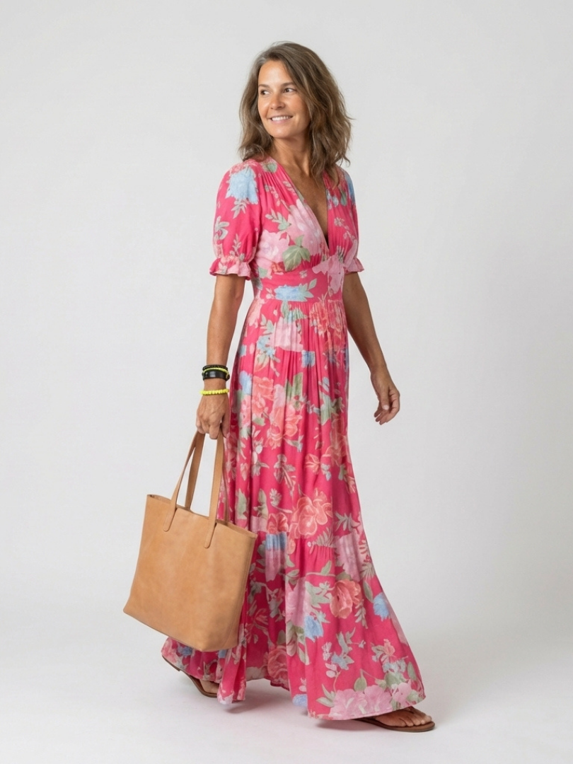 Vestito Maxi Floreale con Scollo a V