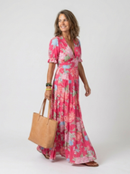 Vestito Maxi Floreale con Scollo a V
