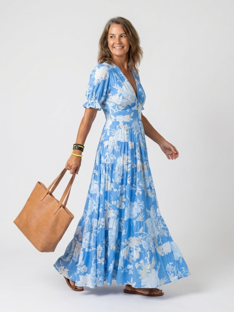 Vestito Maxi Floreale con Scollo a V
