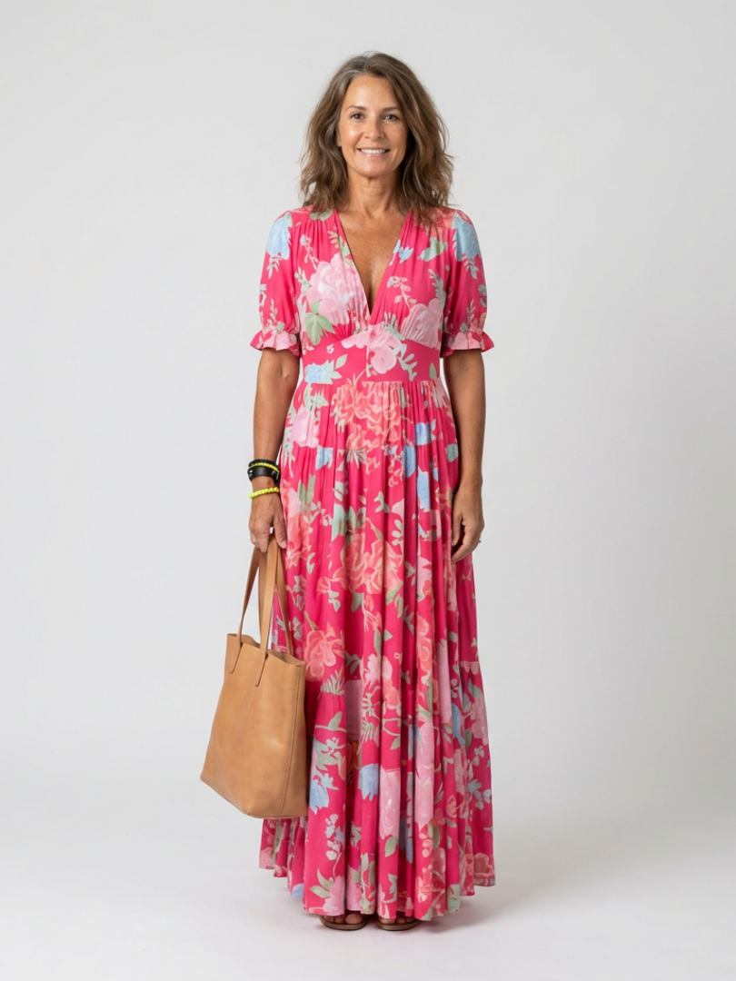 Vestito Maxi Floreale con Scollo a V