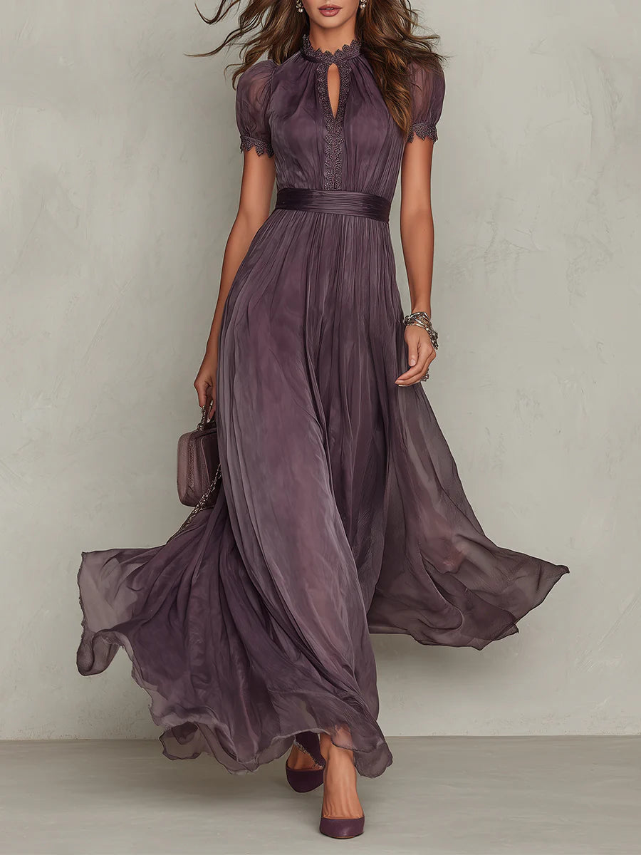 Vestito Midi Plissettato con Maniche a Sbuffo