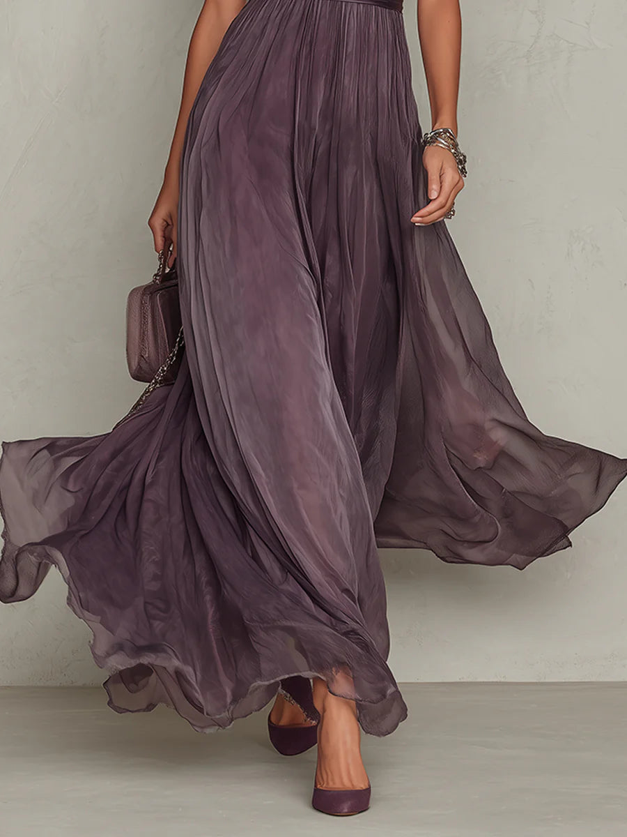 Vestito Midi Plissettato con Maniche a Sbuffo