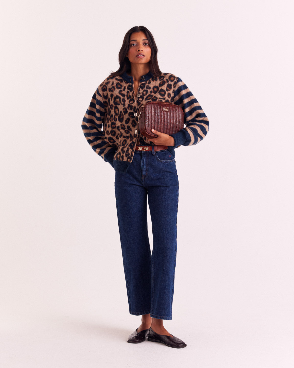 Cardigan Idole righe blu e leopardo