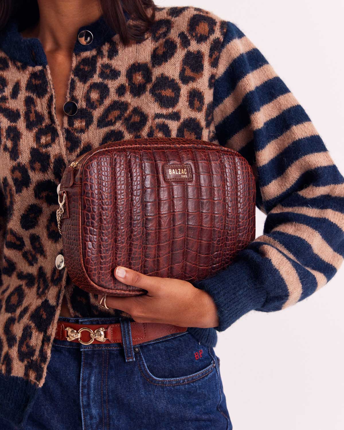 Cardigan Idole righe blu e leopardo
