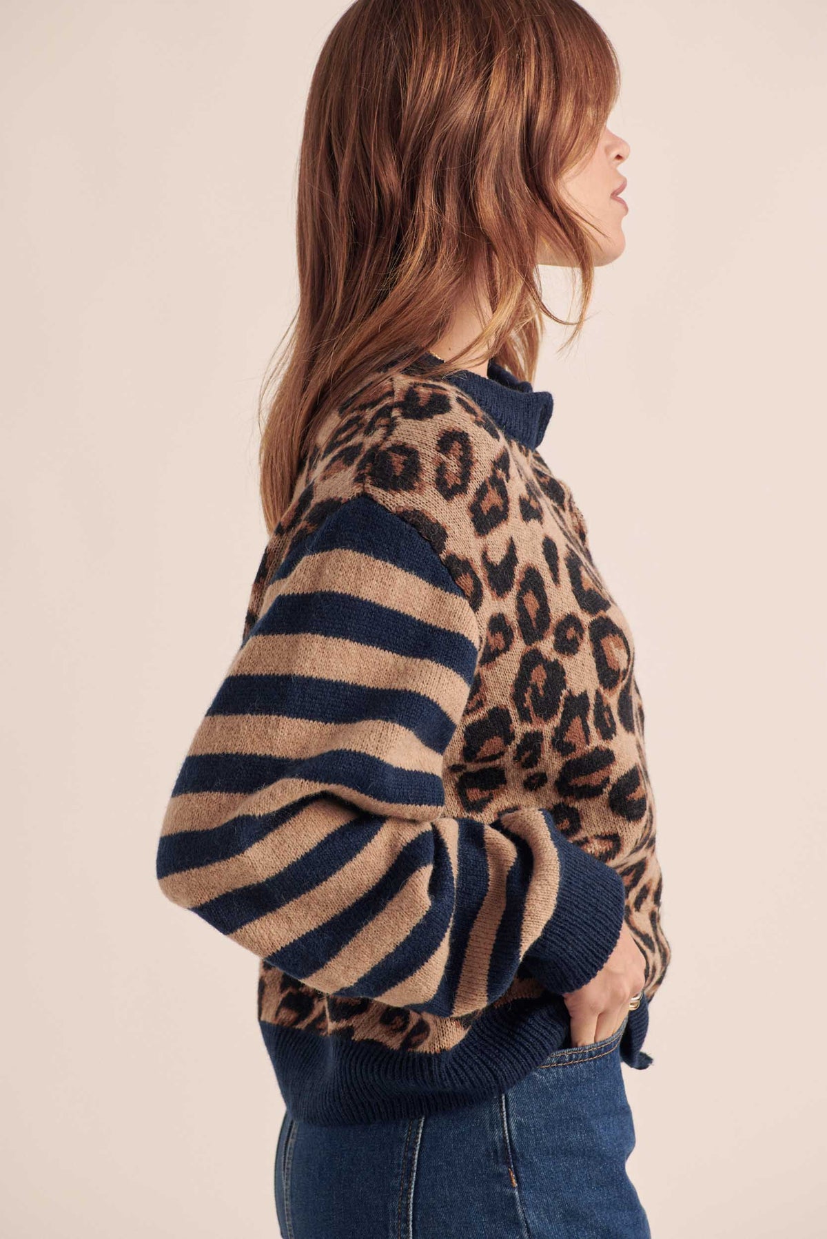 Cardigan Idole righe blu e leopardo