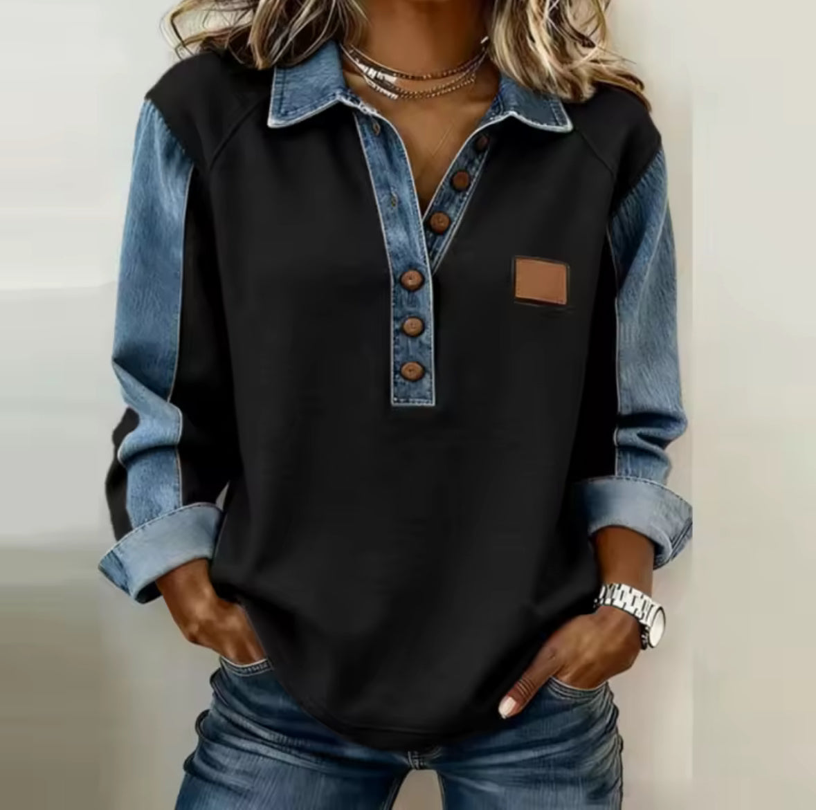 Voxanne™ | Pullover con colletto in denim