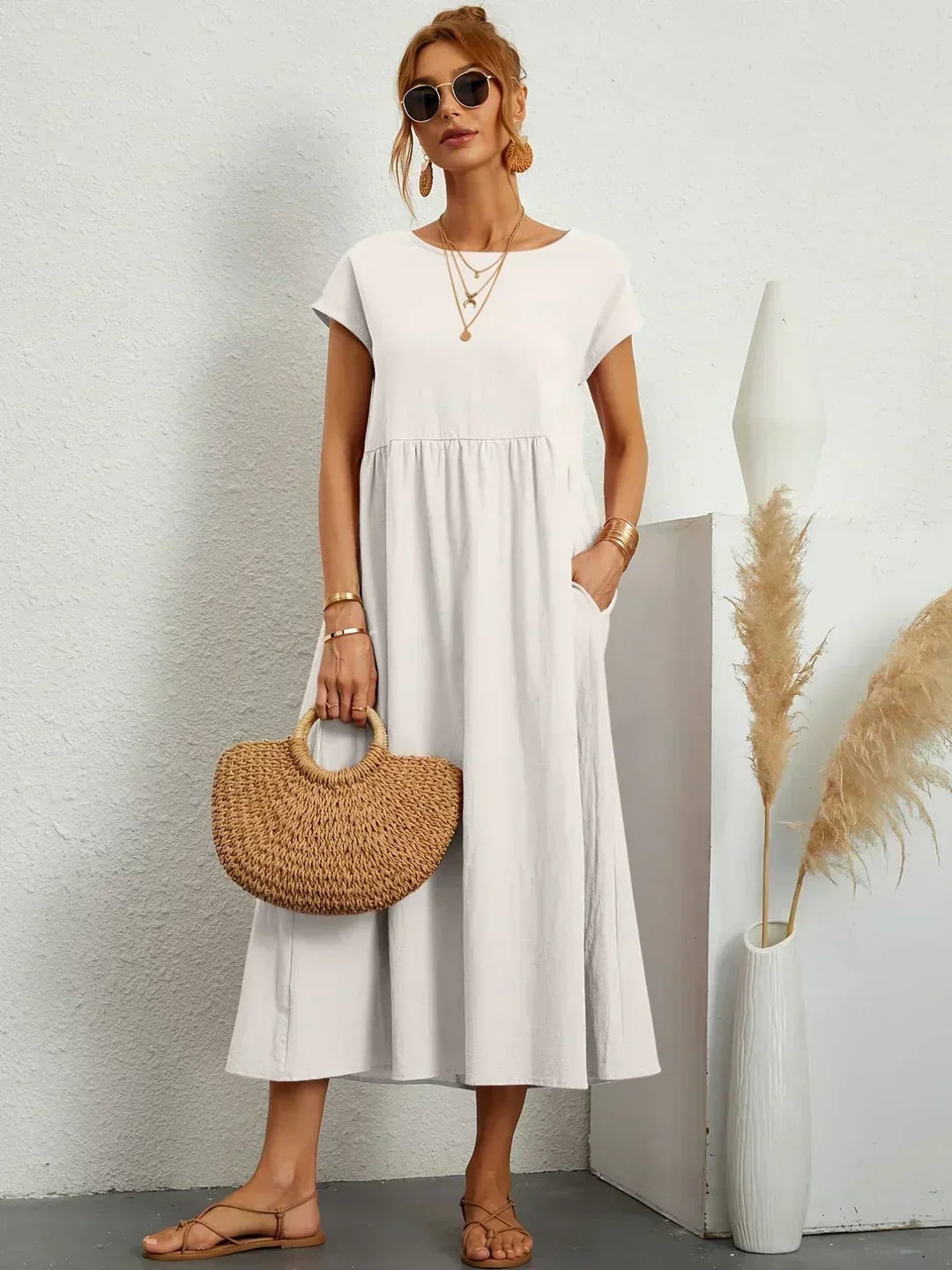 Vestito Midi Bianco Traspirante