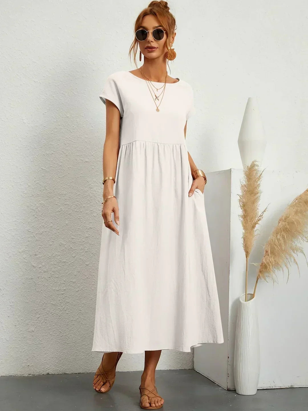 Vestito Midi Bianco Traspirante