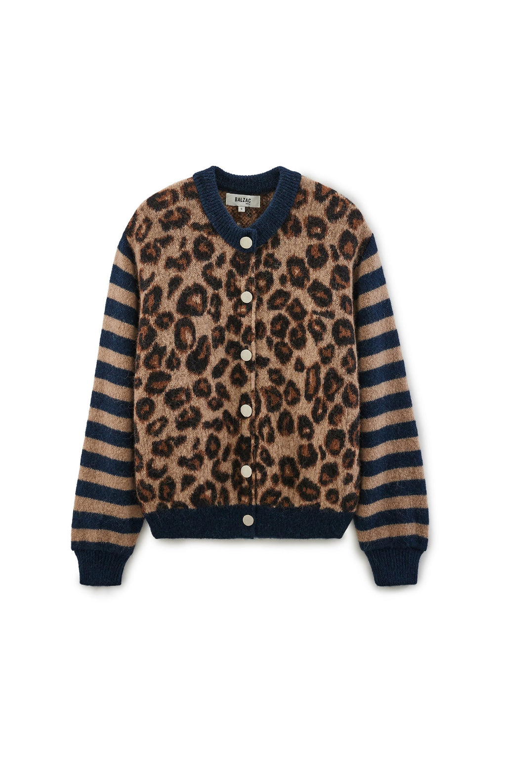 Cardigan Idole righe blu e leopardo