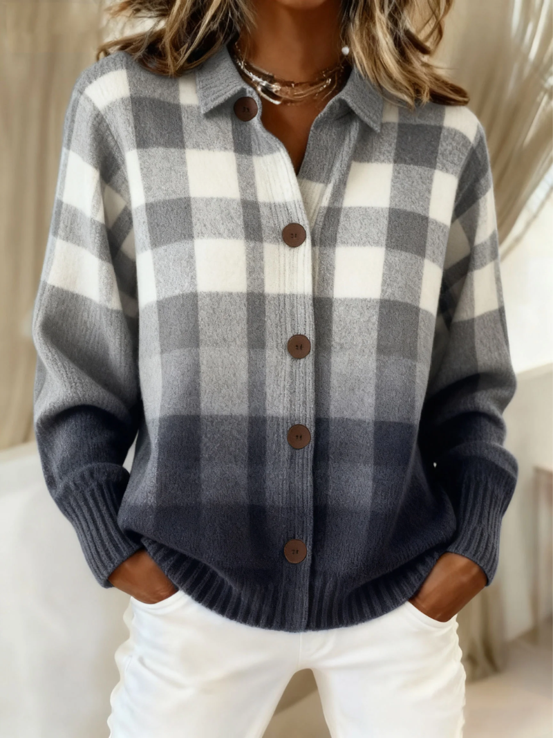Agnes | Cardigan Scozzese Ombré Grigio con Bottoni