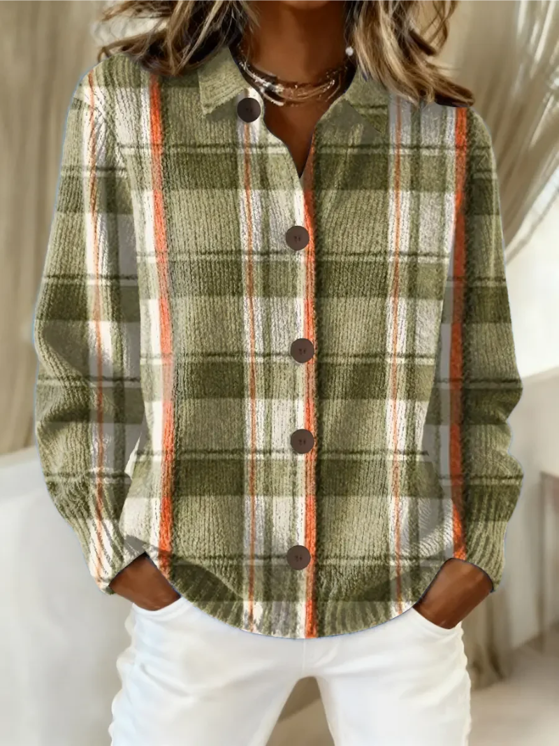 Hazel | Cardigan Scozzese Verde Oliva con Bottoni