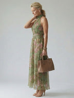 Vestito Midi Floreale con Collo Halter